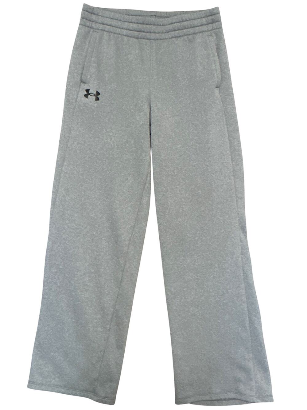 Under Armour Fleece Sweatpants Gray Straight Leg Pockets Open Hem Women Small
